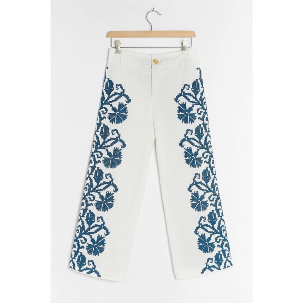 NWT Anthropologie Becky Embroidered Wide-Leg Pants 0 - Picture 2 of 4